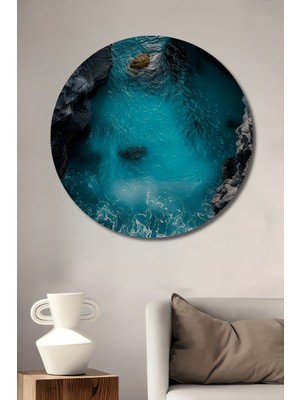 Teona Ahşap Mistik Okyanus Kayalıkları Yağlı Boya Görünümlü Dekoratif Ahşap Tablo Yuvarlak Tablo