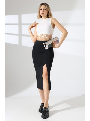Lubiti Ön Yırtmaçlı Midi Boy Kalem Etek