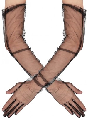 Marsilyan Uzun Boy Likralı Siyah Renk Yetişkin Mega Tül Eldiven 53 cm (K95)