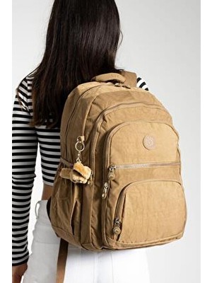 Duomino Krinkıl Suya Dayanıklı Büyük Boy Taba Klinkır Sırt Çantası 15,6 inç Lise Seyahat Çantası