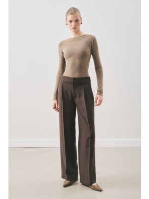 Manuka Dökümlü Tencel Pileli Pantolon Acı Kahve