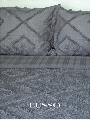 LUSSO Stile Çift Kişilik Antrasit Iskandinav Yatak Örtüsü 250X260 ve 2 Adet Yastık Kılıfı