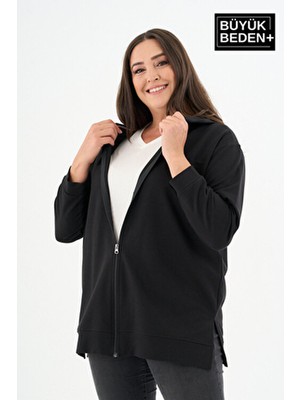 Superlife Kadın Tunik Büyük Beden Fermuarlı Kapşonlu Sweat Hırka SPR26BTK955