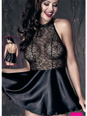 Siyah Transparan Fantezi Saten Gecelik