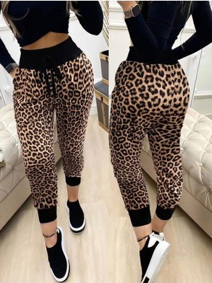 Kadın Yüksek Bel Bağcıklı Desenli Iki Iplik Pantolon