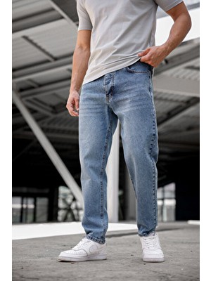 Erkek Boyfriend Pantolon Mavi Denim Orta Kalınlık Günlük Stil 33 Beden Düz Desen