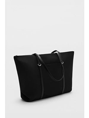 D'Vers Kadın Siyah Su Itici Kumaş Gümüş Aksesuar Detaylı Shopper El ve Omuz Çantası