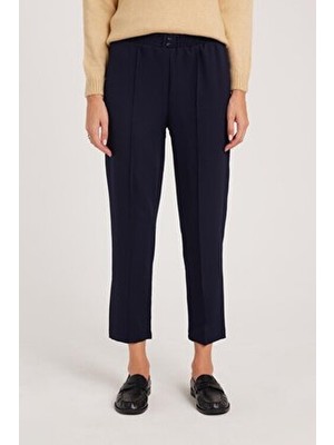 Tudors Kadın Relax Fit Rahat Kesim Yüksel Bel Düz Paça Beli Lastikli Lacivert Pantolon