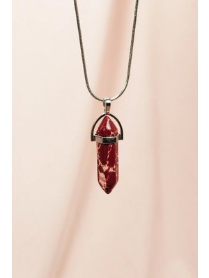 Marsilyan Rodokrozit Doğal Taşı Zincirli El Yapımı Tasarımlı Kolye Uç: 3,5 cm Zincir: 20 cm Kutulu