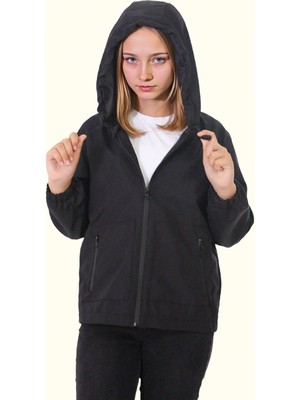 Freemen Kız Çocuk Astarlı Su ve Rüzgar Geçirmez Kapüşonlu Çift Fermuarlı Yağmurluk