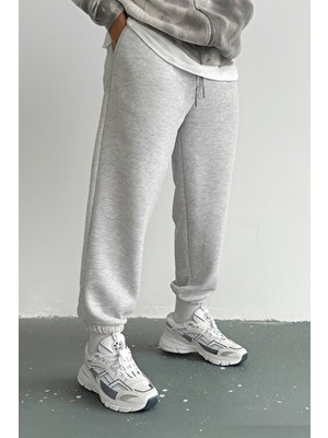 EYDAMOON Erkek Gri Kışlık Içi Polarlı Rahat Kesim Paçası Lastikli Eşofman Altı - Gri