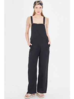Armonika Kadın Siyah Cepli Geniş Paçalı Bahçıvan Tulum ARM-25Y001043