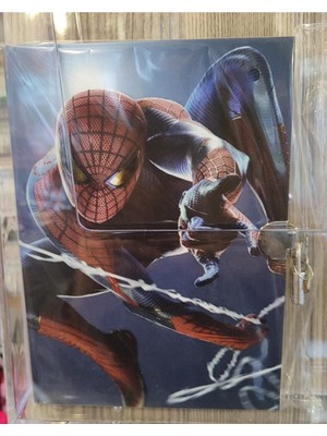 Ada Çanta Kırtasiye Ciltli Sert Kapak Kilitli Ajanda Günlük Çok Amaçlı Çizgili Defter Örümcek Adam Figürlü