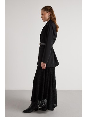 Minaaise Kadın Siyah Astarlı Uzun Dantel Etek 30052