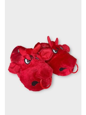 Liger Unisex Figürlü Kaymaz ve Ses Yapmaz Taban Ev Panduf Kırmızı