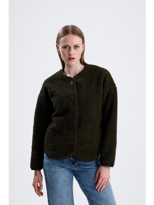 Isawella Içi Polarlı Düğmeli Peluş Ceket - Haki