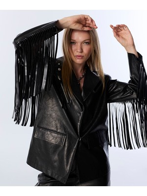 Twist DERİ GÖRÜNÜMLÜ PÜSKÜLLÜ BLAZER  TW6250106027001