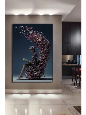 Teona Ahşap Pembe Kelebeklerin Dansı Ahşap Dekoratif Tablo Yağlı Boya Görünümlü Dikdörtgen Tablo