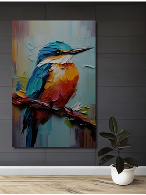 Teona Ahşap Renkli Yağlı Boya Görünümlü Papağan Ahşap Dekoratif Tablo Dikdörtgen Tablo