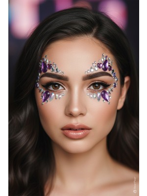 BP Tattoo Lila Renk Kalpli Kendinden Yapışkanlı Yüz Taşı Face Gems