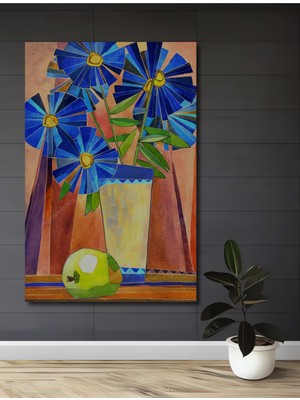 Teona Ahşap Mavi Çiçekler Sulu Boya Görünümlü Ahşap Dekoratif Tablo Dikdörtgen Tablo