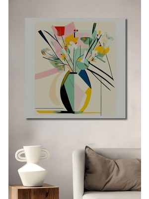 Teona Ahşap Rengarenk Vazo Çiçekleri Sulu Boya Görünümlü Modern Sanat Ahşap Dekoratif Tablo Dikdörtgen Tablo