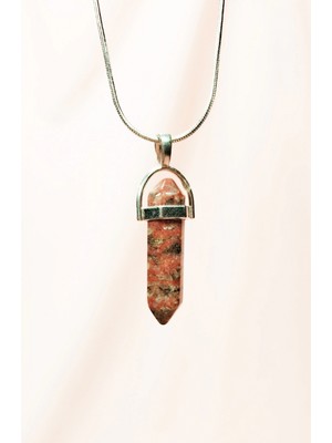 Marsilyan Kantaşı Doğal Taşı Zincirli El Yapımı Tasarımlı Kolye Uç: 3,5 cm Zincir: 20 cm Kutulu