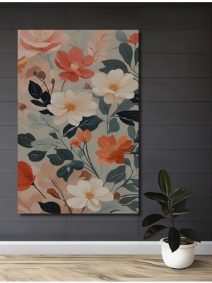 Teona Ahşap Romantik Çiçek Bahçesi Yağlı Boya Görünümlü Ahşap Dekoratif Tablo Dikdörtgen Tablo