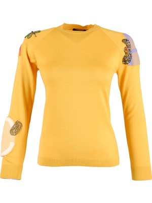 Vedi Minimalist Nakışlı Uzun Kol Kadın Kazak - Günlük Şıklık