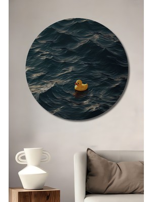 Teona Ahşap Sulu Boya Görünümlü Yalnız Ördek Ahşap Dekoratif Tablo Yuvarlak Tablo