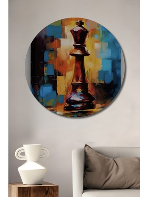 Teona Ahşap Ahşap Dekoratif Tablo Satranç Tahtası Yağlı Boya Görünümlü Modern Sanat Tablo Yuvarlak Tablo