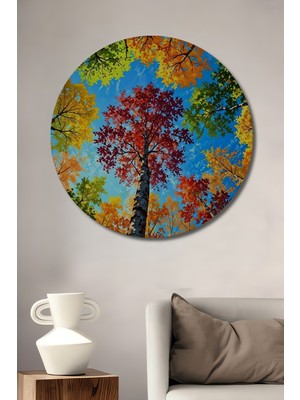Teona Ahşap Gökkuşağı Ormanında Ahşap Dekoratif Tablo Yağlı Boya Görünümlü Sanat Eseri Yuvarlak Tablo