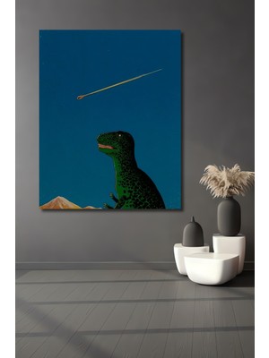 Teona Ahşap Dinozor Meteor Yağlı Boya Görünümlü Dekoratif Ahşap Tablo Dikdörtgen Tablo