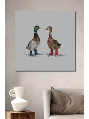 Teona Ahşap Sevimli Ördekler Sulu Boya Görünümlü Dekoratif Ahşap Tablo Dikdörtgen Tablo