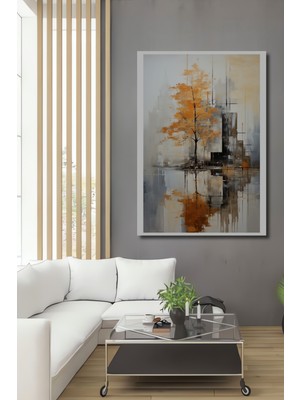 Teona Ahşap Sarı Ağaçlı Soyut Sanat Yağlı Boya Görünümlü Ahşap Dekoratif Tablo Dikdörtgen Tablo