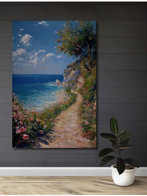 Teona Ahşap Deniz Manzaralı Yağlı Boya Görünümlü Ahşap Dekoratif Tablo Dikdörtgen Tablo