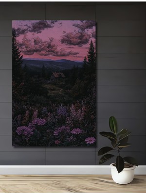 Teona Ahşap Gızemlı Orman Evi Yağlı Boya Görünümlü Ahşap Dekoratif Tablo Dikdörtgen Tablo