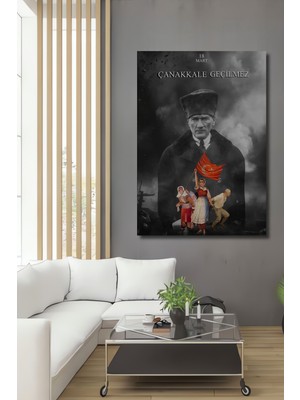 Teona Ahşap Kara Kalem Görünümlü 18 Mart Çanakkale Geçilmez Ahşap Dekoratif Tablo Dikdörtgen Tablo