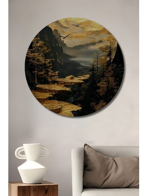 Teona Ahşap Altın Hilal Manzarası Yağlı Boya Görünümlü Ahşap Dekoratif Tablo Yuvarlak Tablo