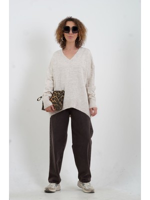 Zelish My Sister Kahve Yüksek Bel Yıkamalı Skater Denim Pantolon