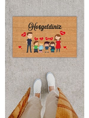 Kişiye Özel Üretim Hoş Geldiniz Aile Temalı Kapı Önü Paspası