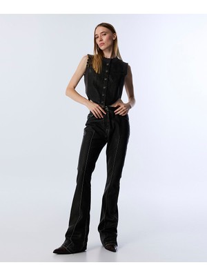Twist Deri Görünümlü Flare Fit Pantolon TW6250003194036