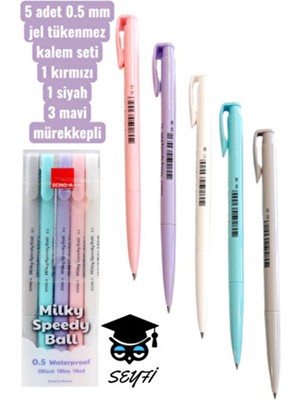 5 Adet 0.5 mm Jel Tükenmez Kalem Seti 1 Kırmızı 1 Siyah 3 Mavi Mürekkepli