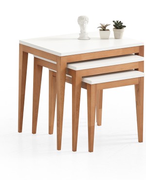 Holmev 3'lü Beyaz Elegans Zigon Sehpa 581