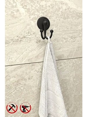 Alper Banyo Plastik Siyah İkili Yapışkanlı Banyo ve Mutfak Askılığı | Havlu Askısı