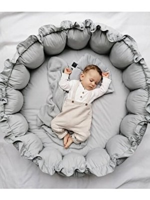 Jaju Baby Babynest Organik Kumaş Gri Açılır - Kapanır Oyun Minderi Jaju-Babynest Bebek Yatağı Bebek Yuvası