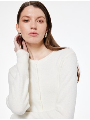 Koton Uzun Kollu Bisiklet Yaka Düğmeli Peluş Triko Hırka