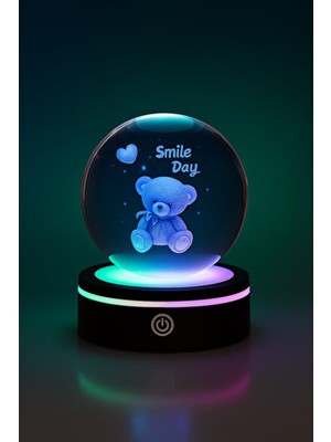 Sevimli Ayıcık Tasarımlı Renk Değiştiren Usb’li Dönen Cam Küre
