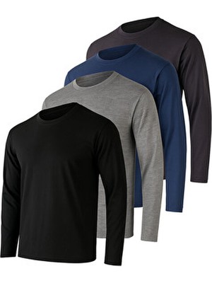 Rich Erkek Grimelanj-Siyah-Lacivert-Antrasit 4'lü Paket Basic Uzun Kollu Sporcu Body