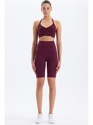 Beli Comeup Yazılı Toparlayıcı Biker Şort Mürdüm